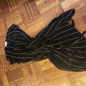 black striped wrap-around flowy v-neck dress